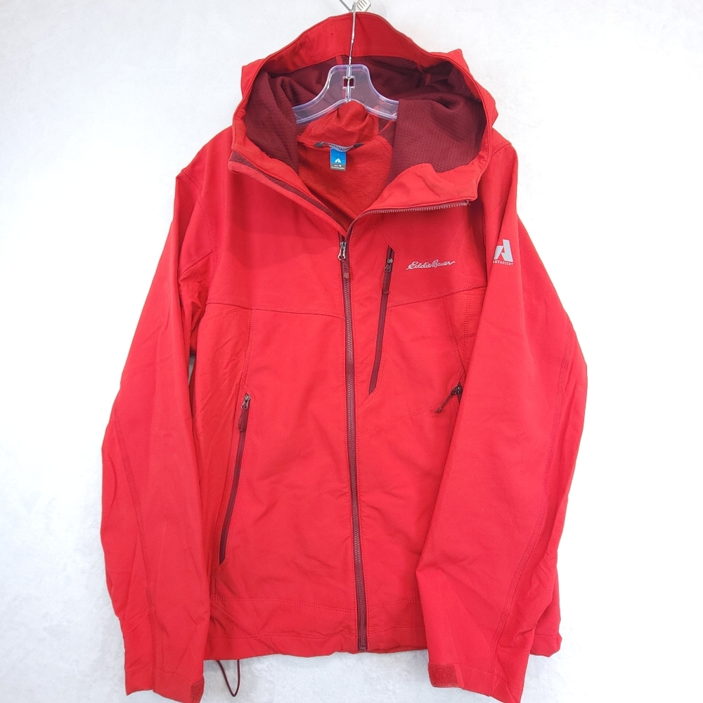 Eddie Bauer Red Jacket Mens M First Ascent Sandstone Shield Hooded Softshell